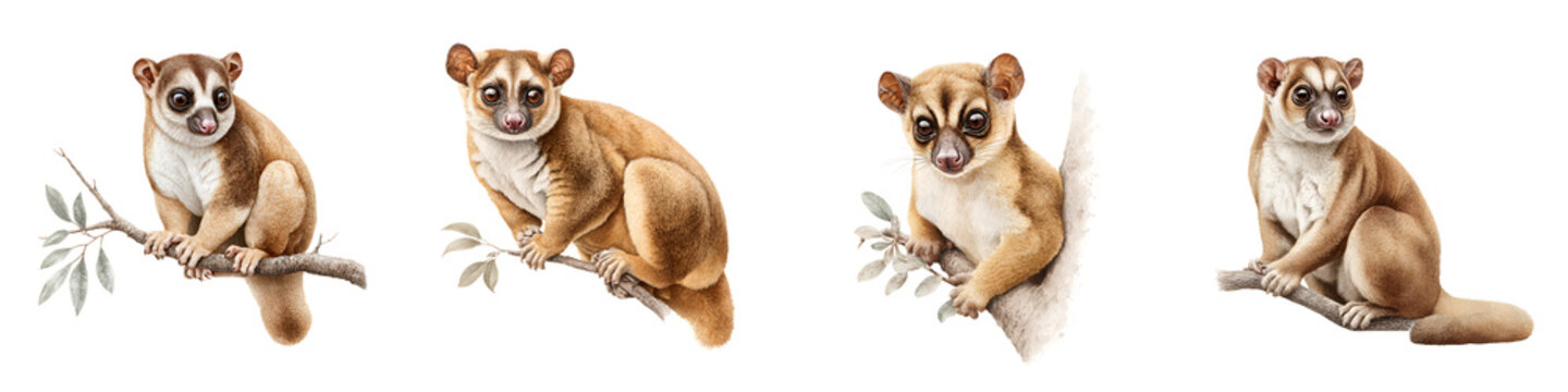 Watercolor Illustration of Mouse Lemur Poses