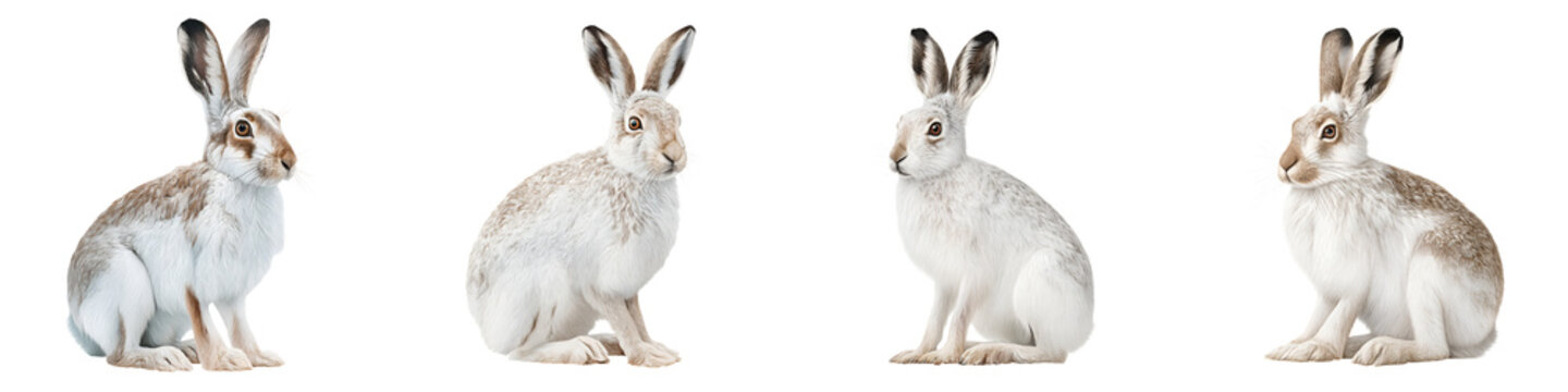 Arctic Hare - Winter White - Isolated on White Background