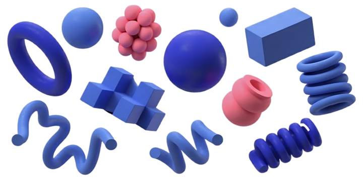 Set of abstract geometric 3d rendering shapes, trendy playful isolated design elements