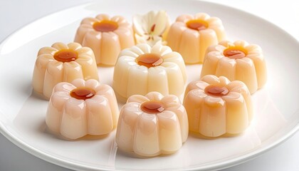 Indian Ghevar Dessert Arranged On A Brass Thali With Intricate Garnishes Of Nuts And Saffron Threads, Macro Food Photography With Soft Studio Lighting