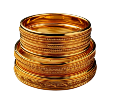  Luxury Gold Jewelry Duo — Intricate Bangle Designs, Isolated on Transparent Background
