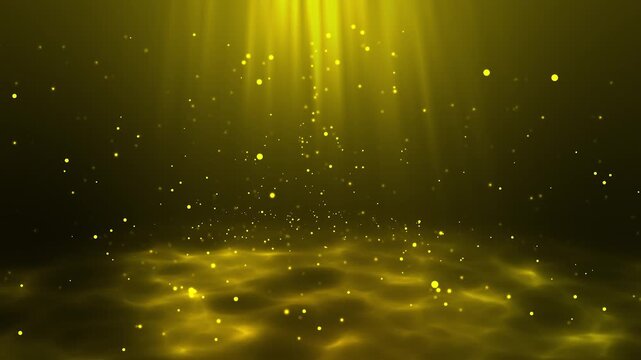 Light Rays from Top and Floating Bright Yellow Particles Bouncing off the Seabed. Overlay Special Vfx Ambient Effect Animation for Atmospheric Videos or Underwater Scenes or Stage Spot Light Effect.