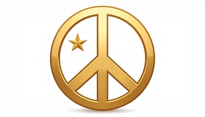 A golden peace symbol with a small star inside, set against a white background.