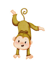 Cute baby acrobatic circus monkey handstand playful