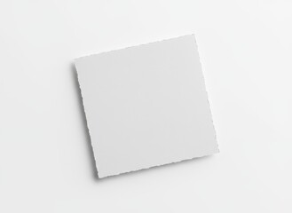 Blank Square Note Card Mockup: Deckle Edges Flat Lay on Pure White. Premium Stationery & Minimalist Design