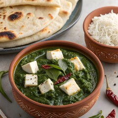 Creamy Palak Paneer with Spinach Gravy and Soft Cottage Cheese Cubes, Authentic Indian Vegetarian Cuisine Close-Up
