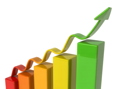 Bar graph showing an upward trend isolated on transparent background
