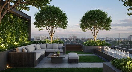 Luxury Rooftop Terrace with City View at Sunset - Modern Outdoor Living