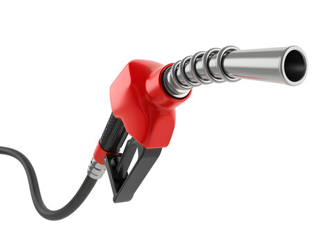 Red gas pump nozzle isolated on transparent background