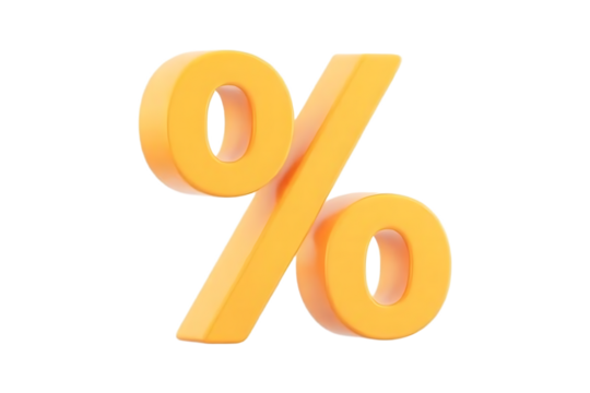 Yellow 3d sign percent discount on isolated background. Voucher gift. Vector illustration.