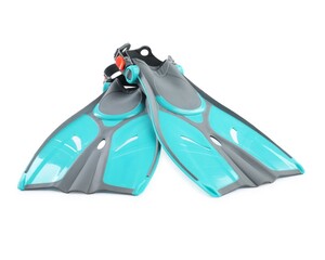 Pair of bright flippers isolated on white. Swimming accessory © New Africa