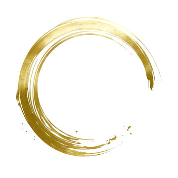 Abstract golden brush stroke circle forming an enso symbol isolated on transparent background