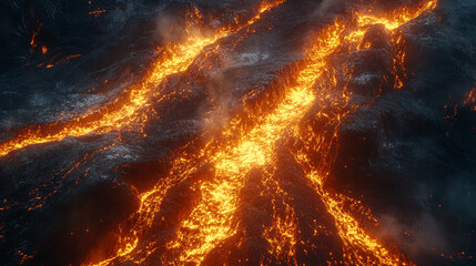 Molten lava flows with intense glow symbolizing chaos transformation and raw power representing nature’s unstoppable force and the beauty of destruction in constant motion and change