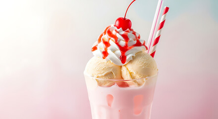 Close up Delicious Strawberry Milkshake with Whipped Cream Dessert Food
