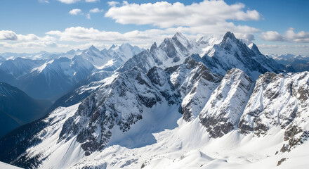 Naklejka premium Majestic Snow-Capped Mountain Range Under Azure Sky Landscape