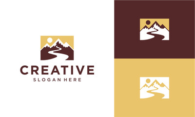 mountain and river vector logo