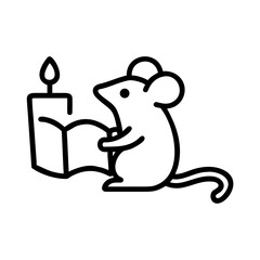 A cute mouse reading a book by candlelight