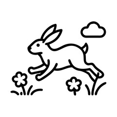 A cute rabbit is jumping over the flowers