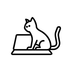 Cute cat sitting on a laptop in line art
