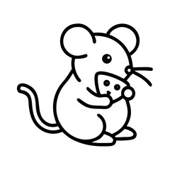 Cute mouse eating cheese, a charming line art style