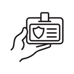 Obraz premium Hand holding an ID card with a shield simple line art vector illustration for security and identification purposes isolated on white background