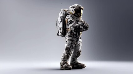 Astronaut in detailed space suit isolated on grey background