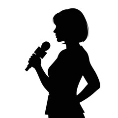 Silhouette of a woman holding a microphone, ready to speak or interview.