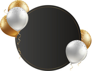 Black Banner Label with Hanging Balloon PNG