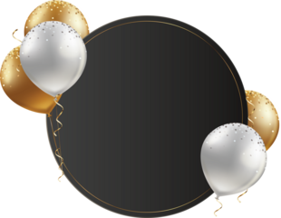 Black Banner Label with Hanging Balloon PNG