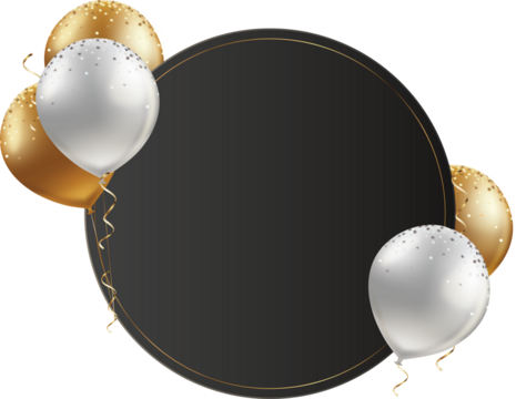 Black Banner Label with Hanging Balloon PNG