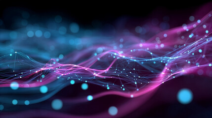 Abstract Digital Network Connection: Glowing Neural Mesh and Big Data Flow Visualization