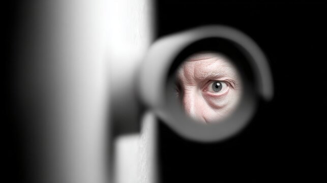 a close-up view of a person's face through a hole