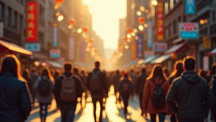 Obraz premium Blurred Street Scene With Crowds- Chinatown