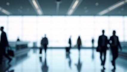 Blurred Passengers Walking In Airport Terminal