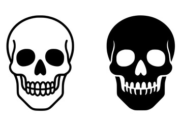Skull Vector Illustration, Outline and Silhouette Versions