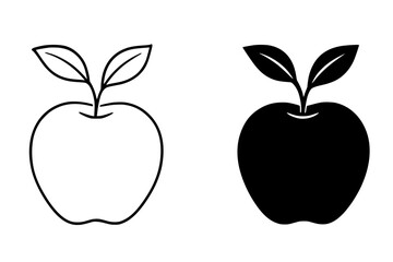 Apple Fruit Vector Illustration, Outline and Silhouette Versions