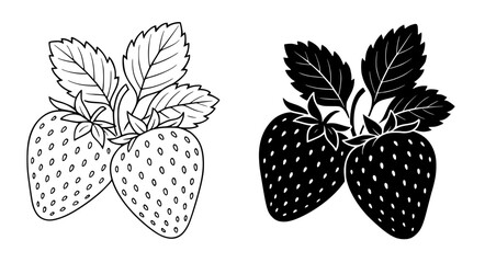 Strawberry Vector Illustration, Outline and Silhouette Versions