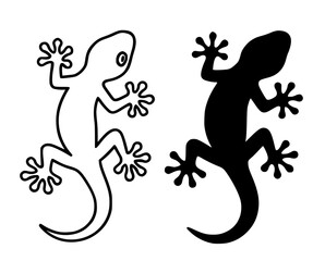 Obraz premium Gecko Vector Illustration, Outline and Silhouette Versions