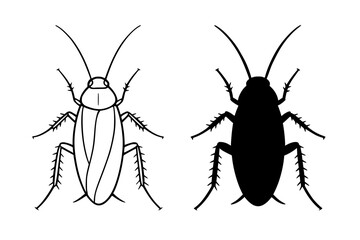 Cockroach Vector Illustration, Outline and Silhouette Versions