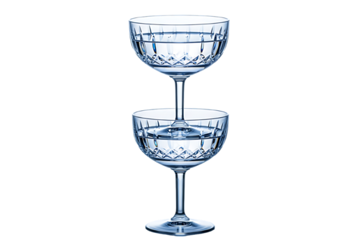 Two crystal wine glasses stacked on top of each other isolated on transparent background