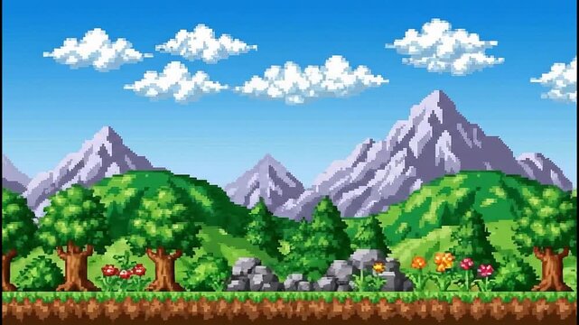 Pixel art landscape animated backdrop background loop motion