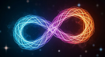 Infinity symbol forming with glowing colorful light lines