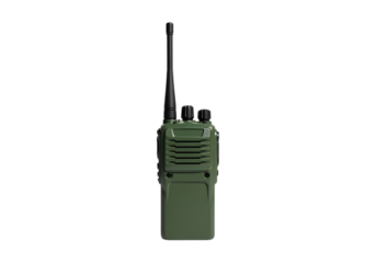 Green tactical walkie talkie radio isolated on transparent background