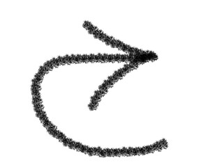 Hand drawn arrow pointing right with a curved tail isolated on transparent background