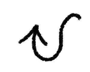 Hand drawn arrow pointing up with a curved tail isolated on transparent background