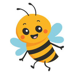 Cute funny bee animal insect cartoon character flat color vector illustration template design