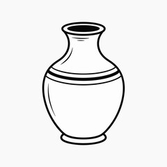 Black and white line art illustration of a classic ceramic vase with decorative bands pottery vessel isolated white background,