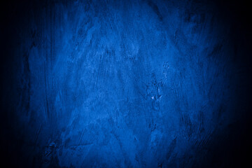 Old wall pattern texture cement blue dark abstract  blue color design are light with black gradient background.