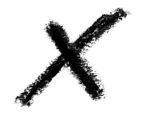 Black crayon cross isolated on transparent background, a bold and simple graphic element