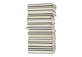 Tall stack of white books isolated on transparent background